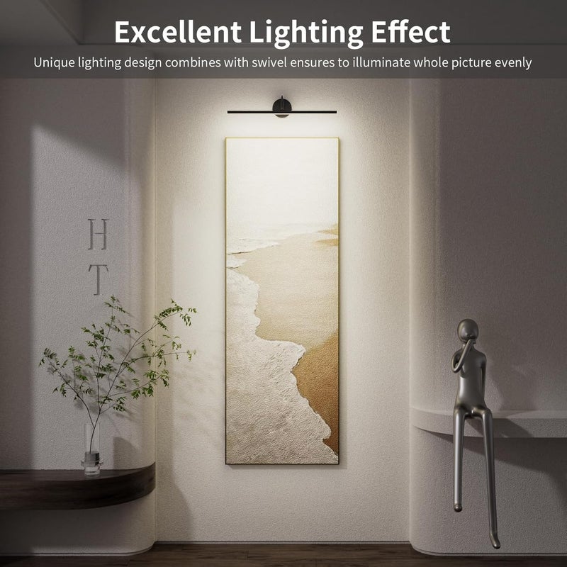 Denlead Hardwired Picture Light 12" LED Wall Art Light with Remote, 3CCT Dimmable Picture Lights for Wall, Gallery Art Lamp for Paintings Poster Light, 2700K-6500K Warm Nature White, 12W, Black - Image 3